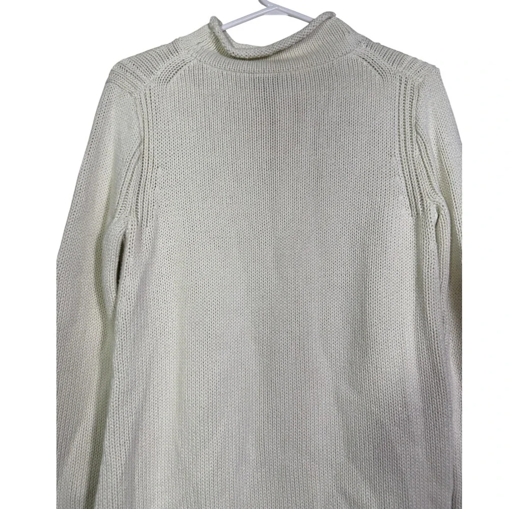 J.Crew Women's 1988 Rollneck Cotton Sweater Size S Cream Fisherman Quiet Luxury